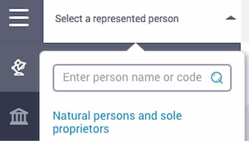 "Select a represented person" button