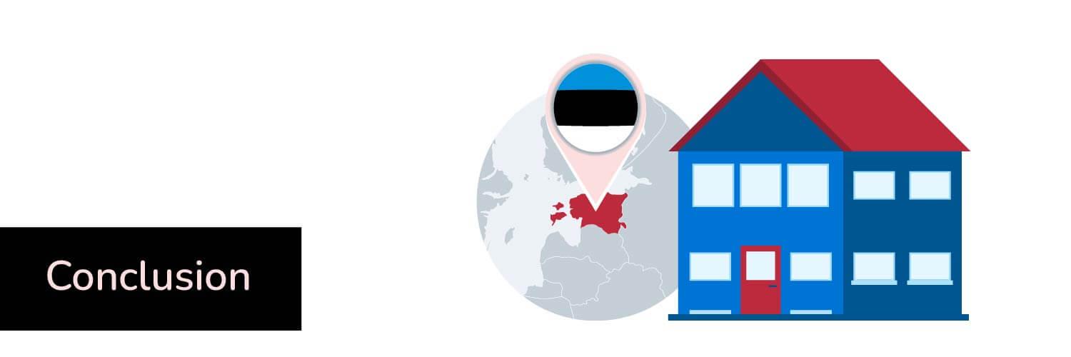Title Conclusion with illustration of Estonia’s pin location with a house