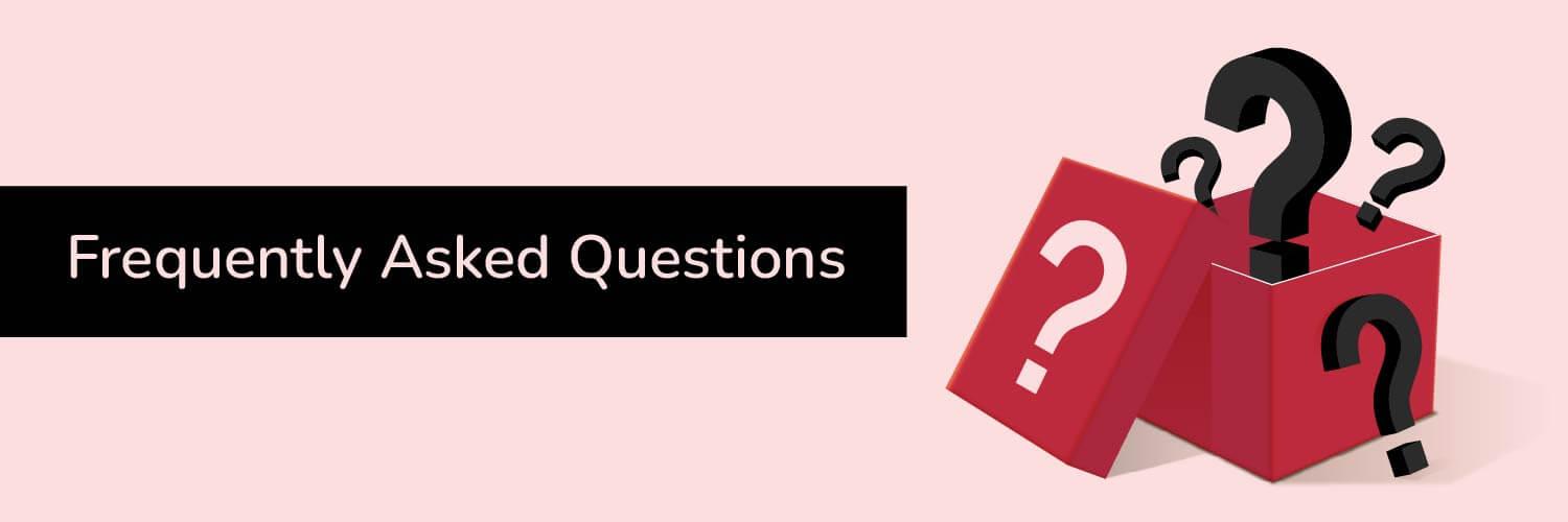 Title Frequently Asked Questions with an illustration of a box with question marks