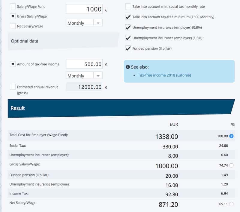 Salary taxation and calculation page