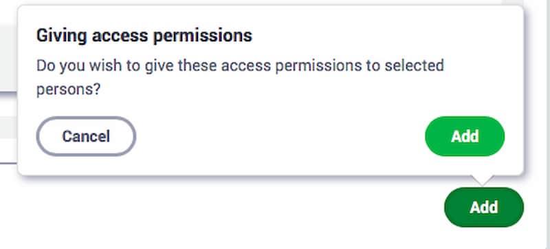 Giving access permissions confirmation tooltip