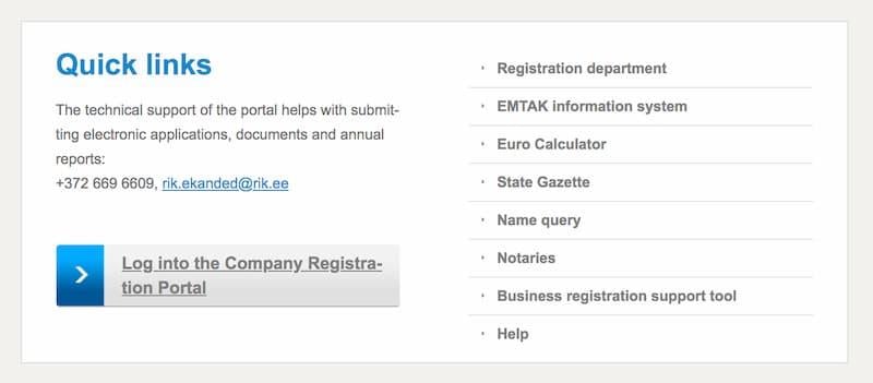 Button to Estonia Registration portal login page